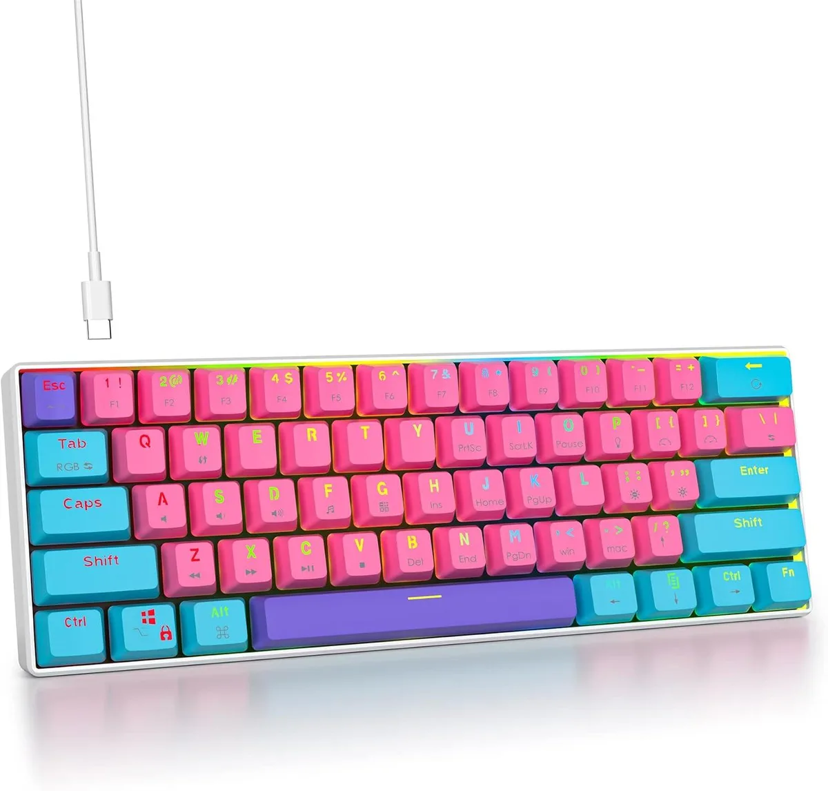 TUKO TUKO 60% Mechanical Gaming Keyboard 61 Keys Red Switch Pink — zdjęcie produktu