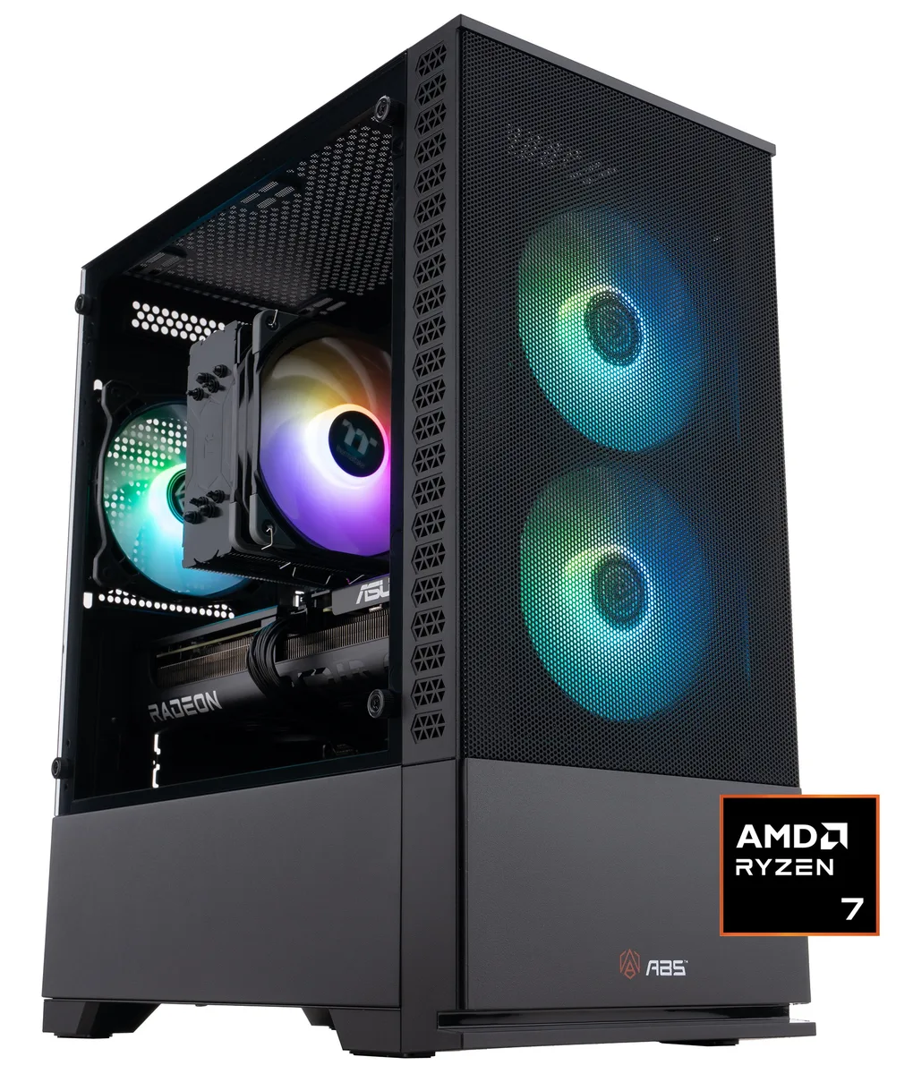 Black micro tower gaming desktop with RGB memory visible through side panel