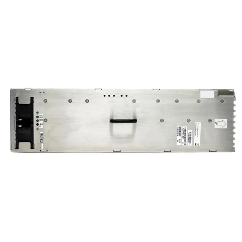 Rectangular silver metal power supply unit with front handle and ventilation grille
