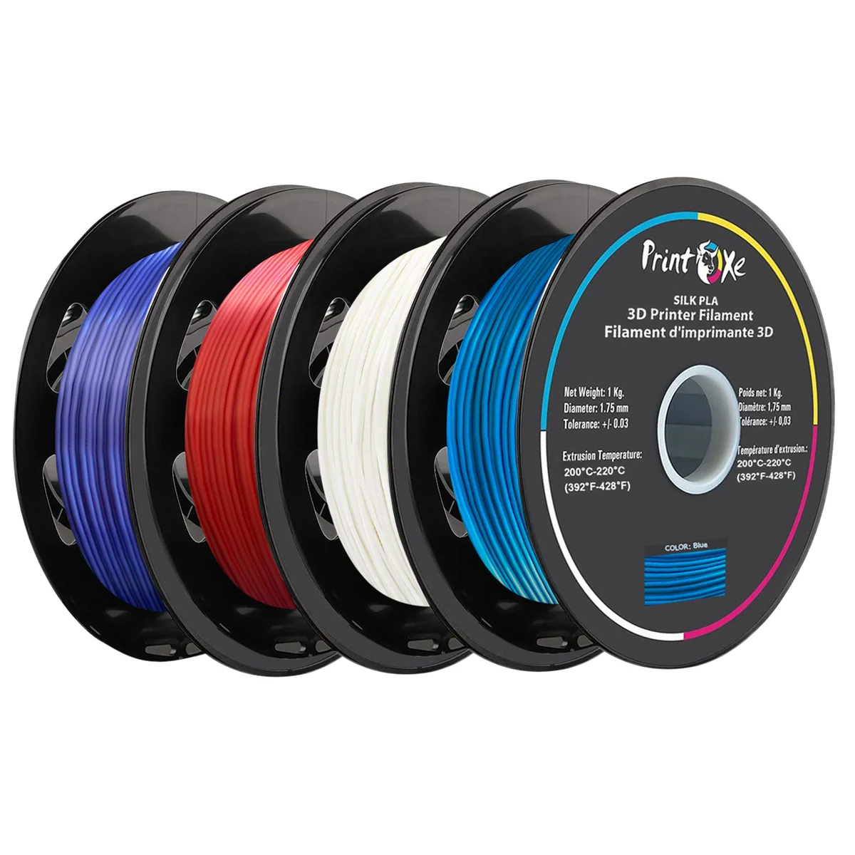 PrintOxe PrintOxe PLA like SILK Filament 4 Pack Multi-color 1.75 mm 1 Kg each +/- 0.03 mm — Produktfoto