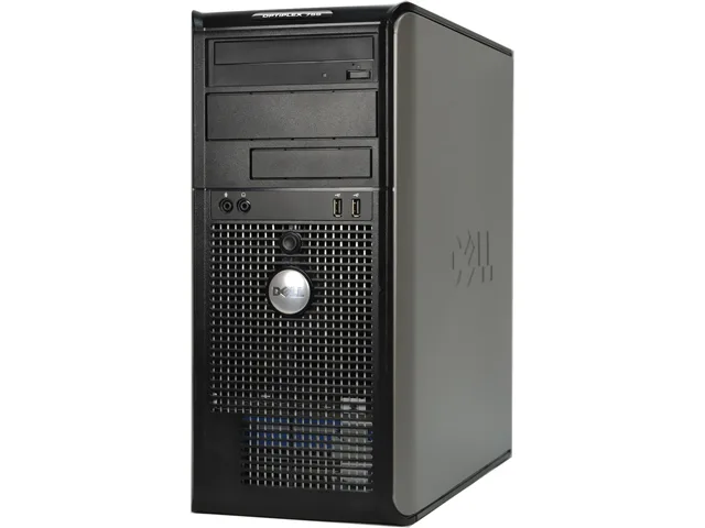 Black and silver tower desktop with front DVDRW drive