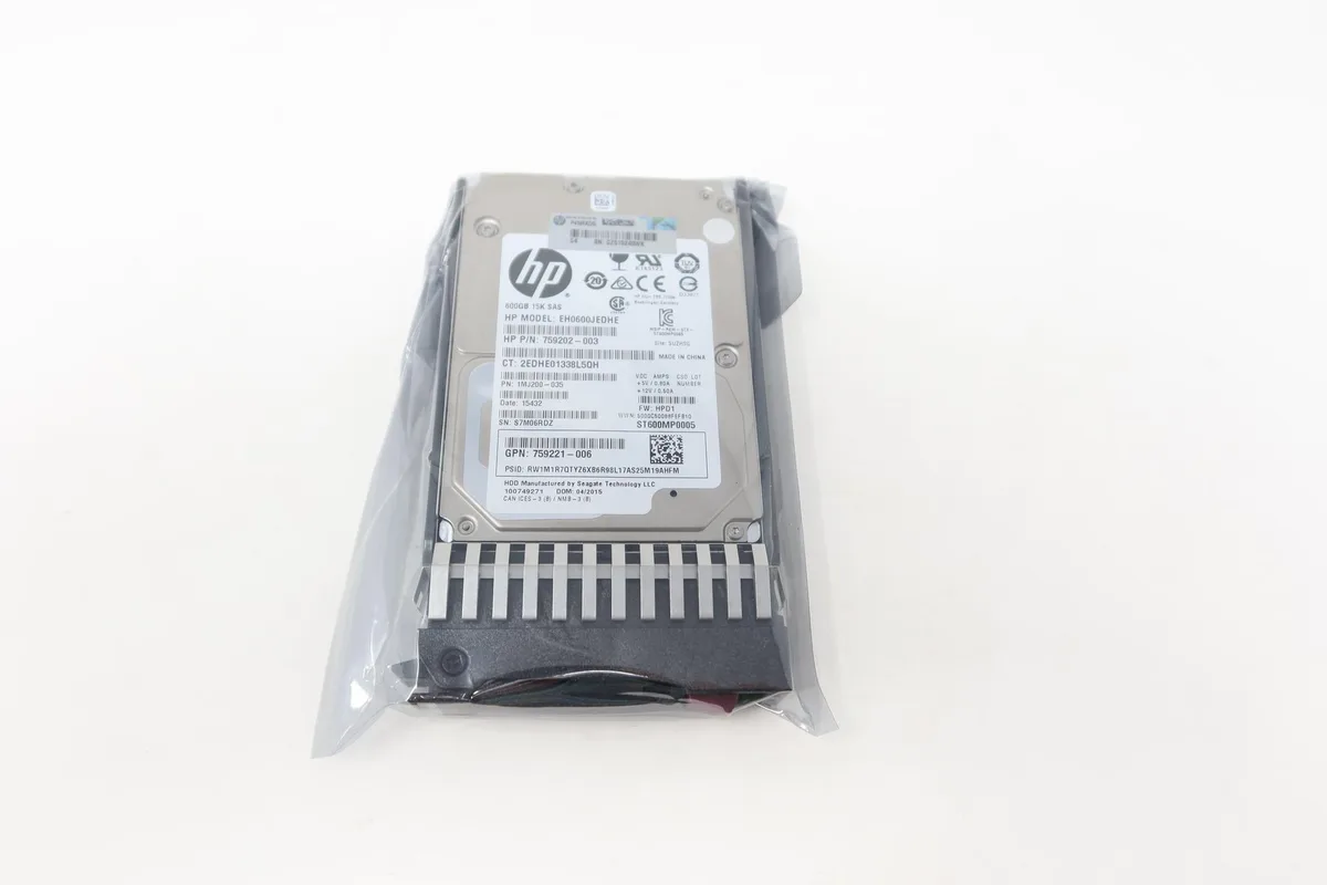 Small silver 2.5 inch SAS hard drive with label