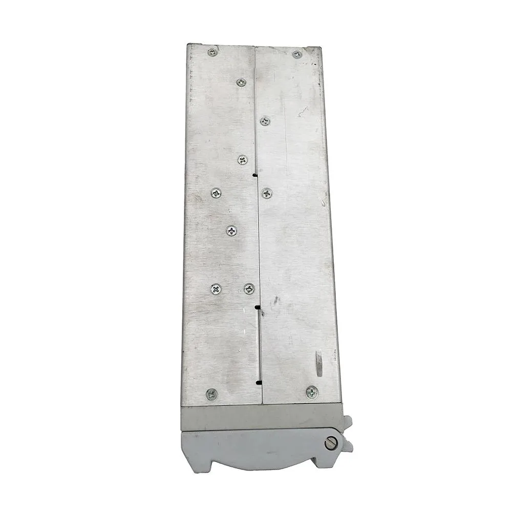 Rectangular metal power supply unit with ventilation grilles