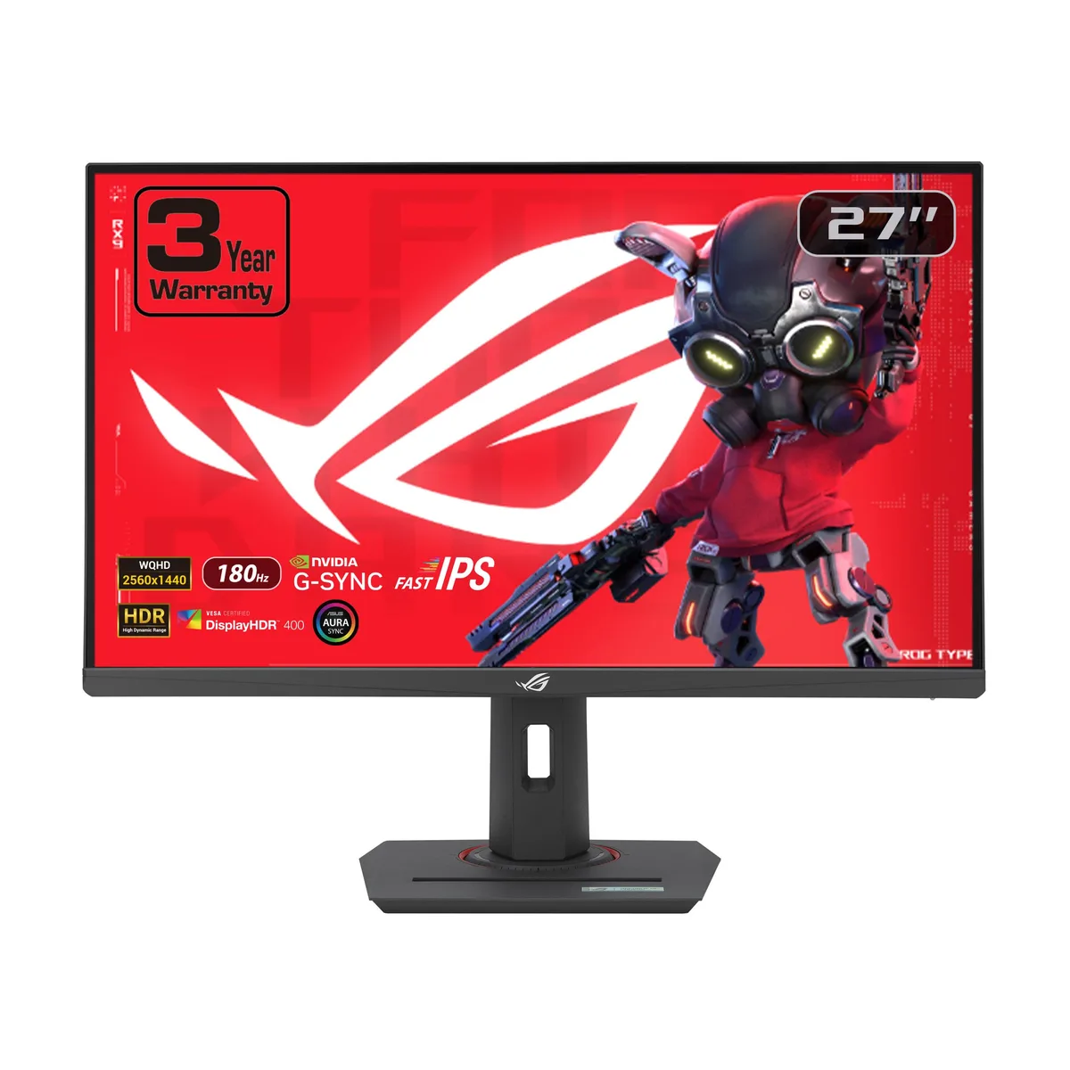 27 inch flat gaming monitor with thin bezels and adjustable stand