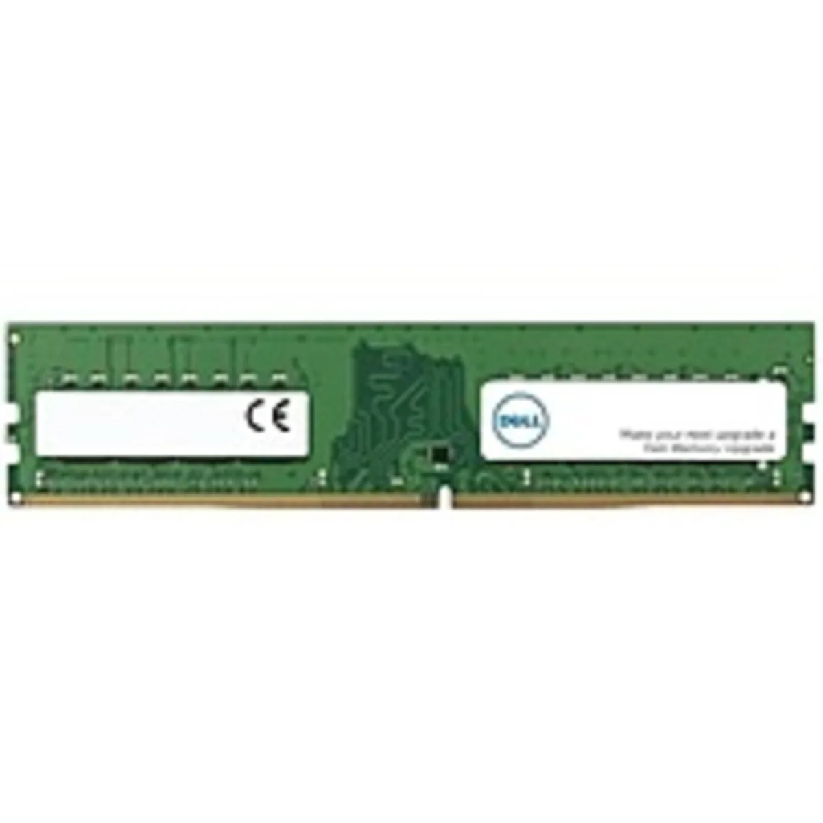 Green printed circuit board with black memory chips and gold edge connector