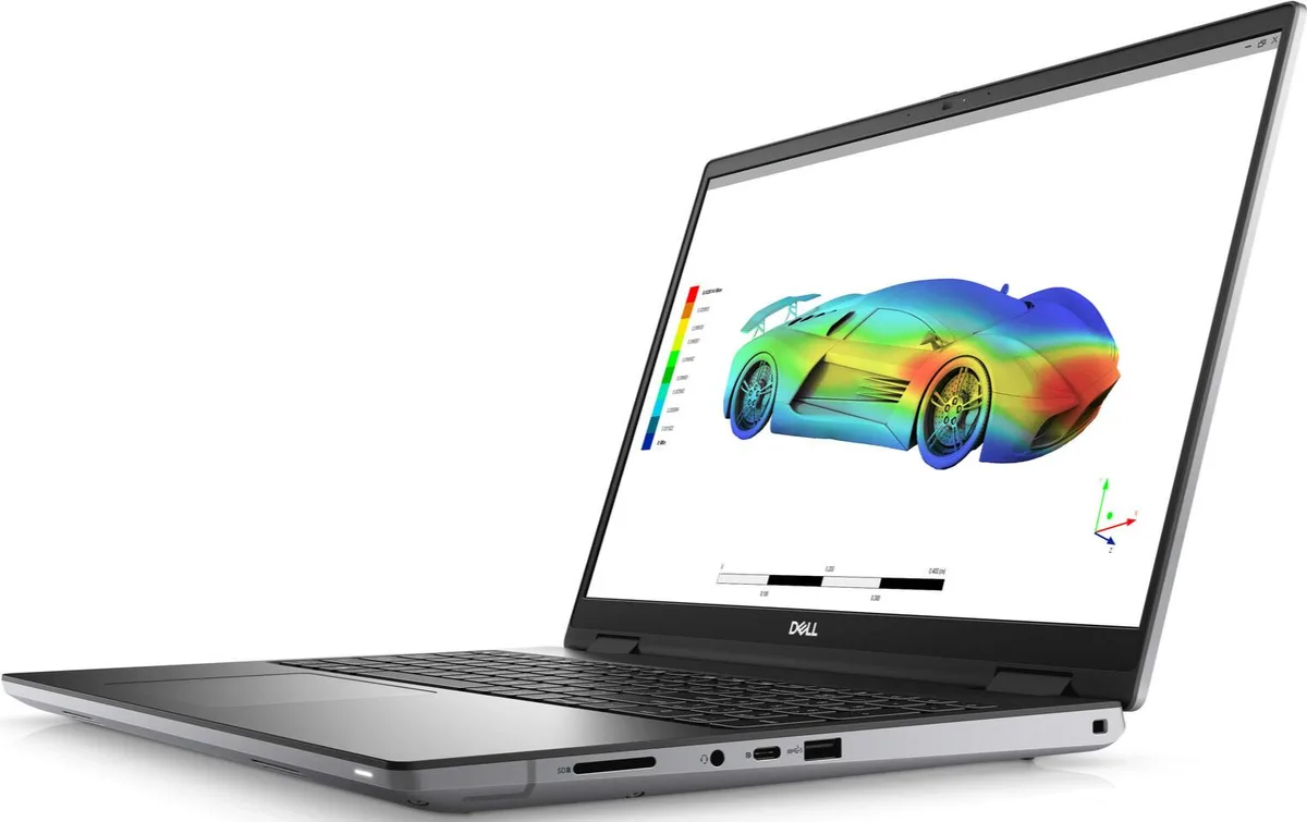 Gray aluminum Dell Precision 7670 laptop closed, 16 inch non-touch screen, backlit keyboard visible when open