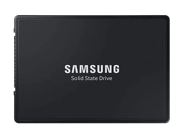 Silver rectangular 2.5 inch U.2 enterprise SSD with gold edge connector