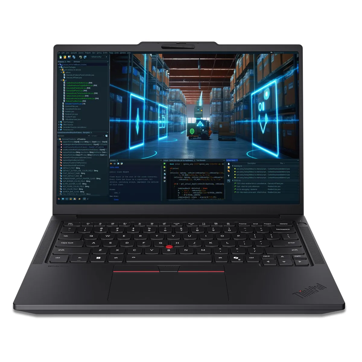 Black 14-inch ThinkPad laptop closed showing lid finish and branding