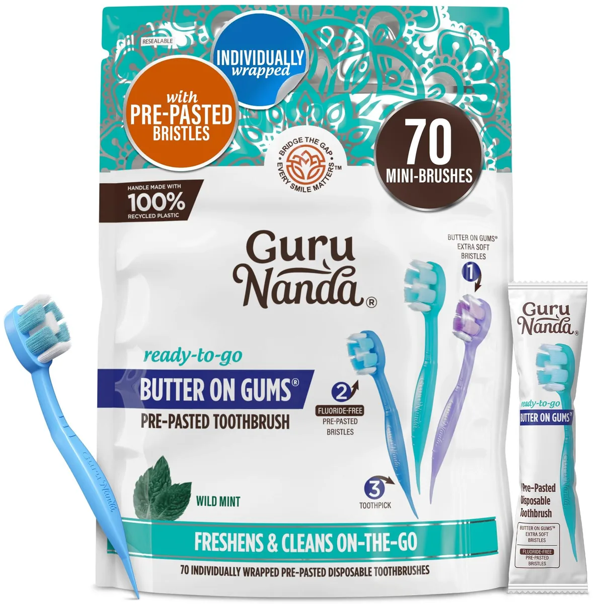  GuruNanda 13-23 Mini Disposable Toothbrushes 70 Ct — product photo