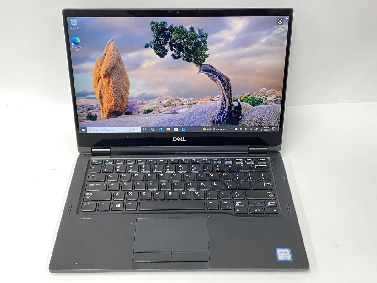 Silver Dell Latitude 7389 13.5 inch touchscreen laptop open on desk