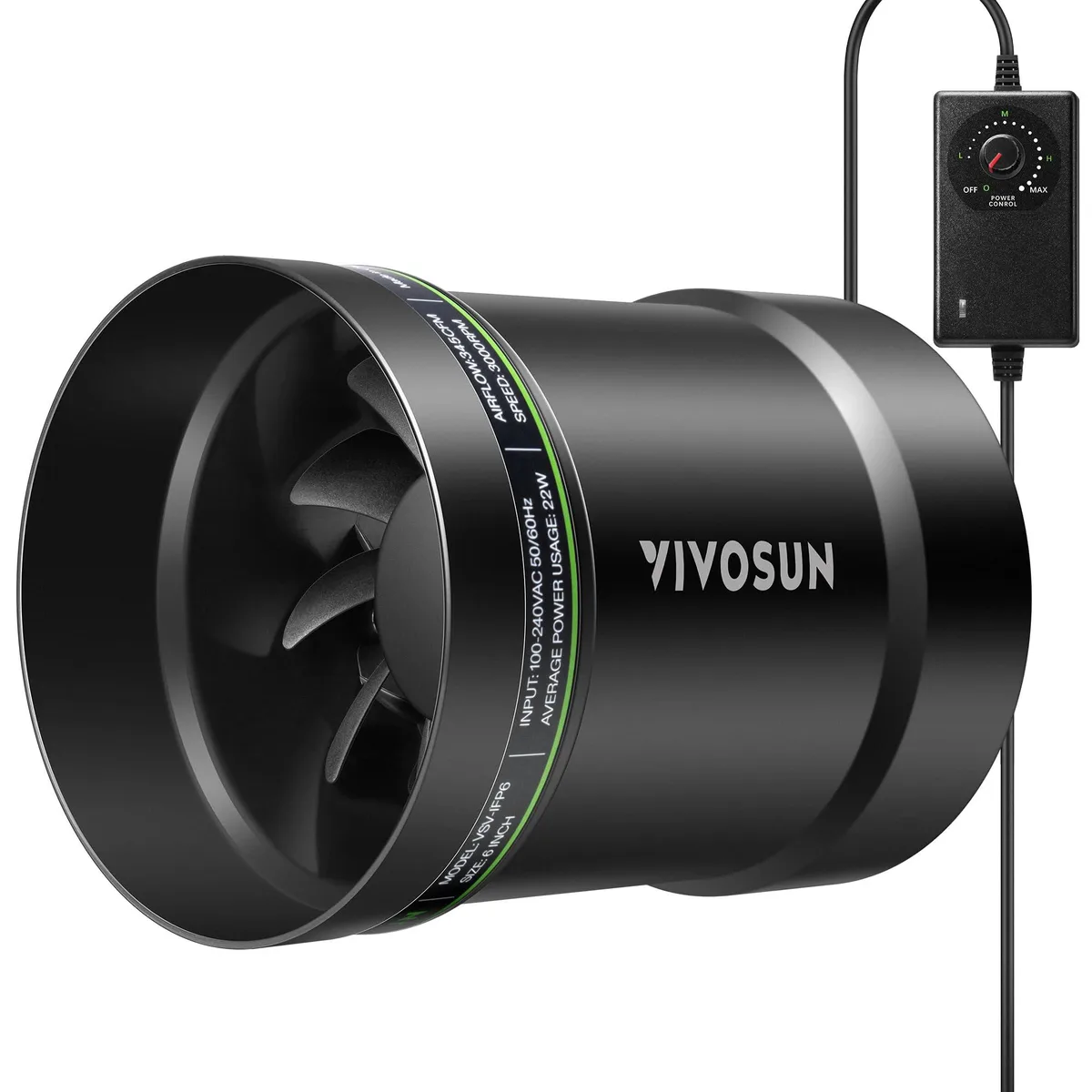 AUTO-VOX 6" Inline Exhaust Fan 345 CFM 32dB Speed Controller — 제품 사진