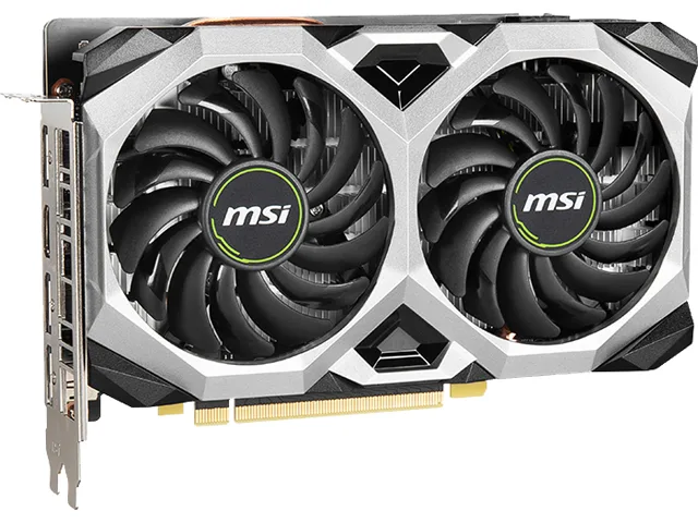 Black dual-fan graphics card with silver accents