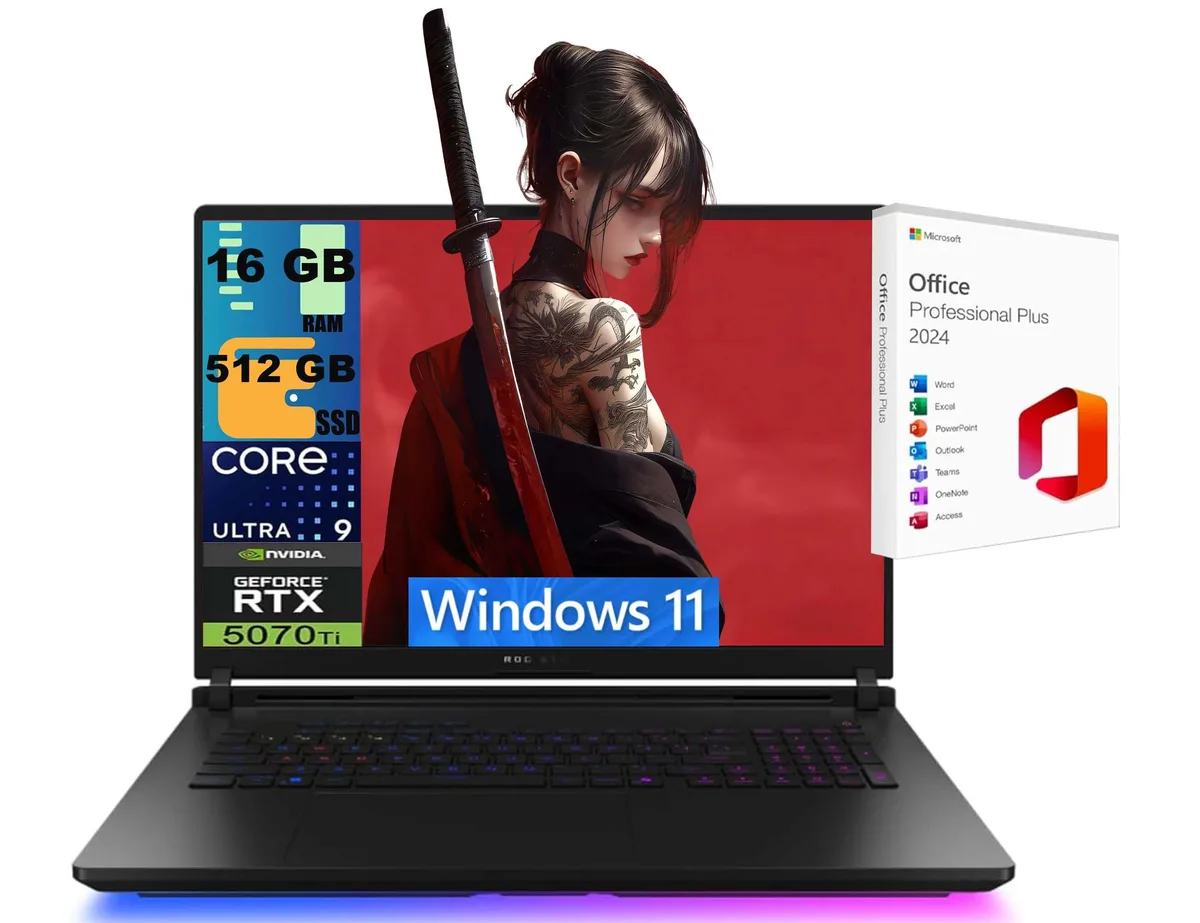 Black 18-inch gaming laptop with per-key RGB keyboard