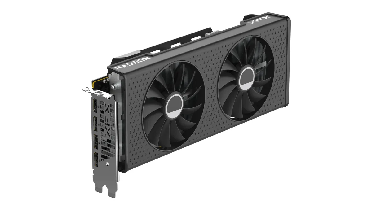 XFX Speedster SWFT210 Radeon RX 7700 XT graphics card, dual-fan air cooler, matte black finish