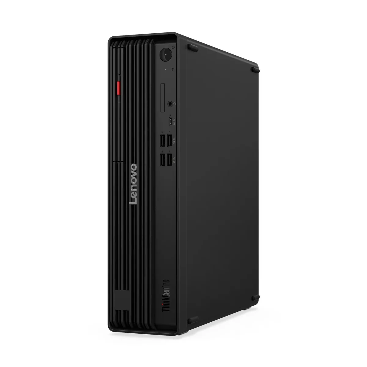 Compact black SFF desktop tower with front ports and vents
