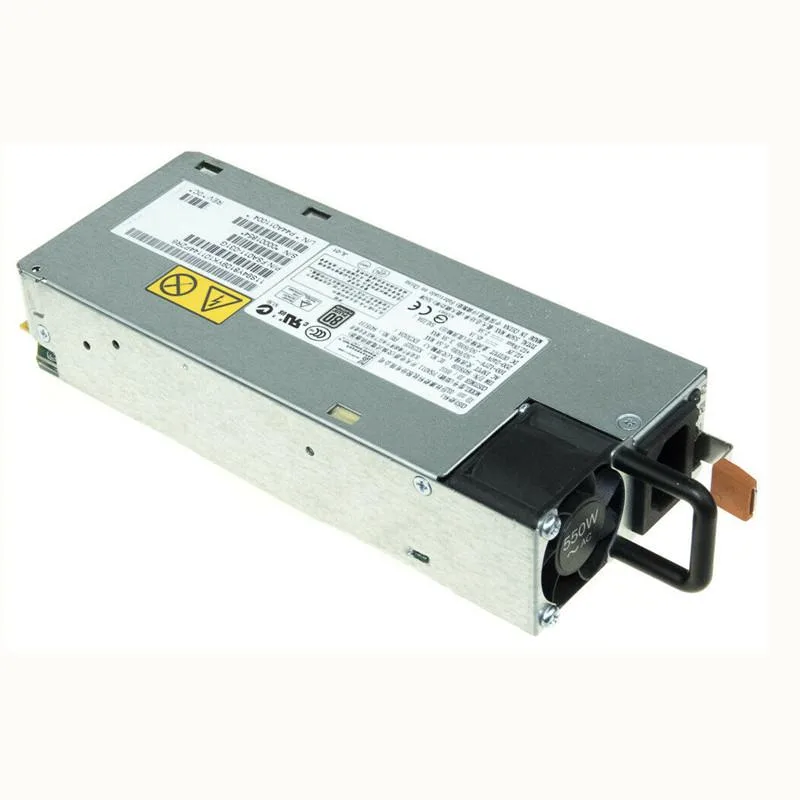 Silver rectangular server PSU with side fan grille and rear power socket