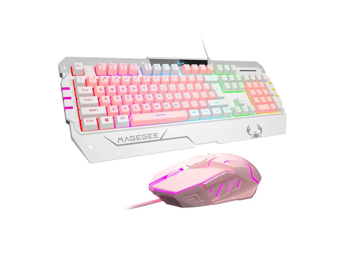 INMISS INMISS GT817 Gaming Keyboard and Mouse Combo Pink White 19-key rollover USB 2.0 — produktbild