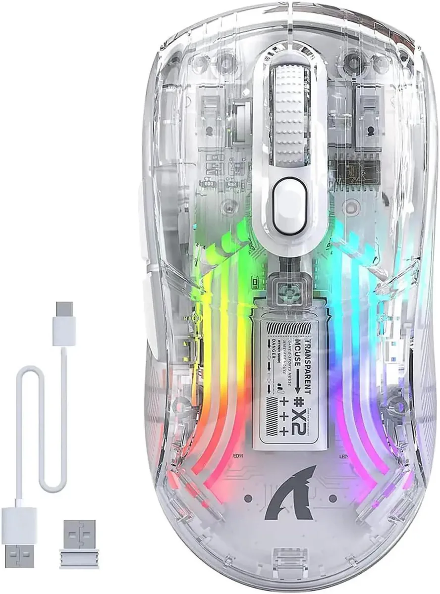 Vszerda Vszerda Wireless Gaming Mouse Transparent Shell PAW3212 2400 DPI Tri-Mode RGB Silent Click — fotografia produktu