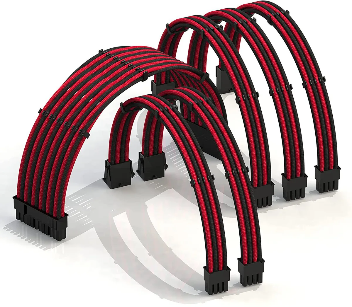myVolts myVolts 50cm PSU cable extension kit 24-pin 2x CPU 3x GPU Red Black — product photo
