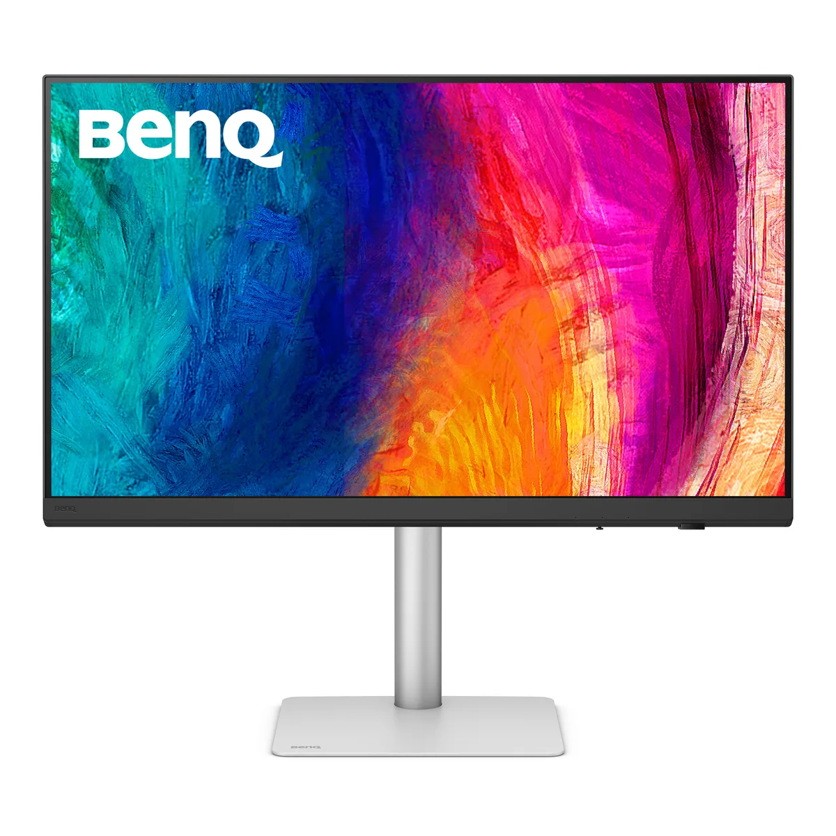 Black 27 inch flat monitor on adjustable stand, matte anti-glare screen