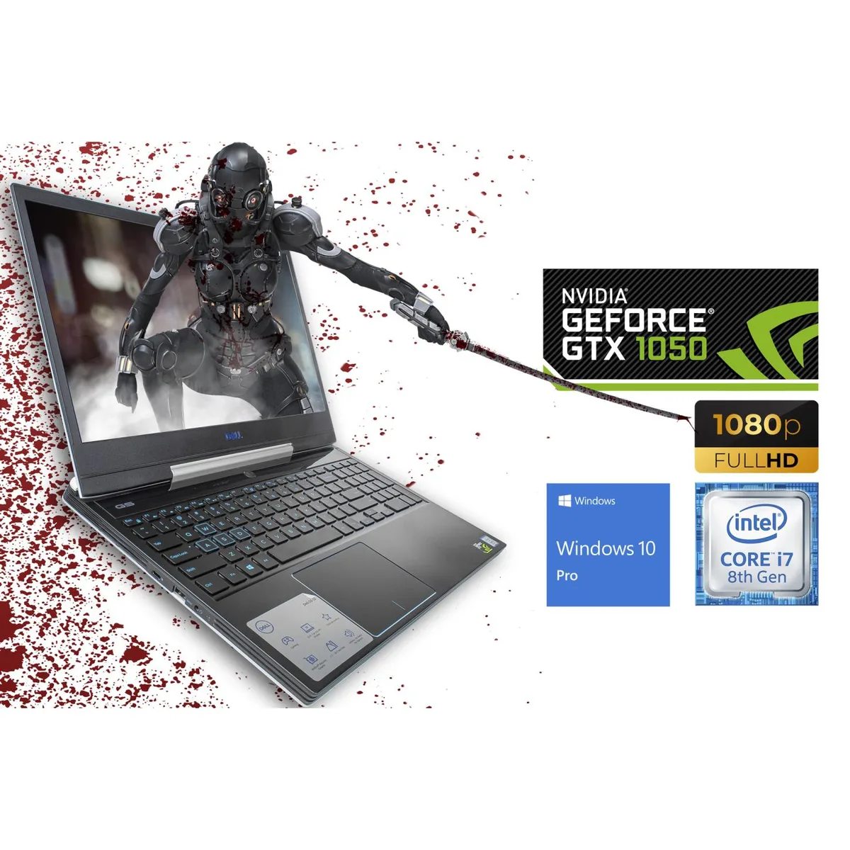 White Dell G5 gaming laptop, 15.6 inch FHD IPS screen, slim 0.9 inch profile
