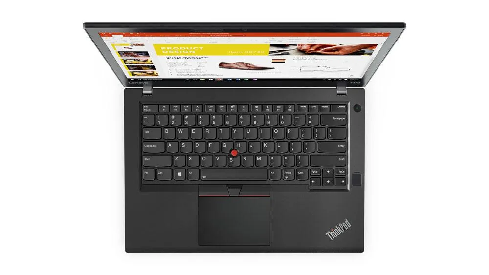 Black 14 inch ThinkPad T470 laptop closed lid matte finish minor cosmetic wear