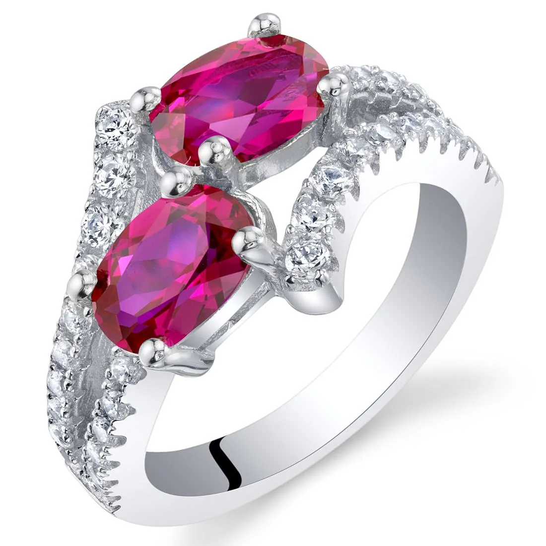 Oravo Oravo 925 Sterling Silver Two-Stone Created Ruby Ring — снимка на продукта