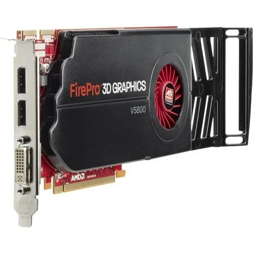 HP FirePro V5800 graphics card with dual-slot cooler and DisplayPort DVI outputs