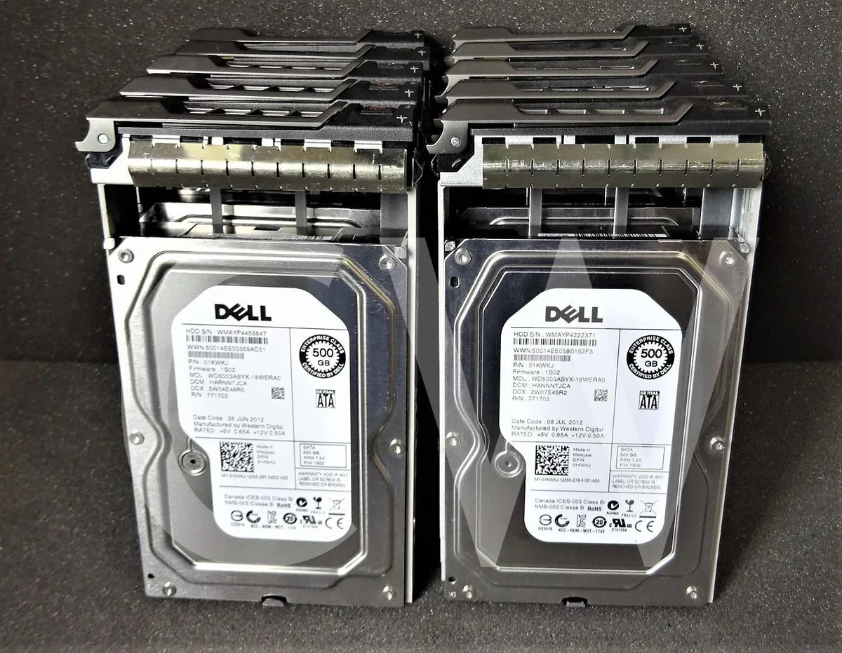 Silver 3.5 inch SATA hard drive in Dell enterprise caddy tray