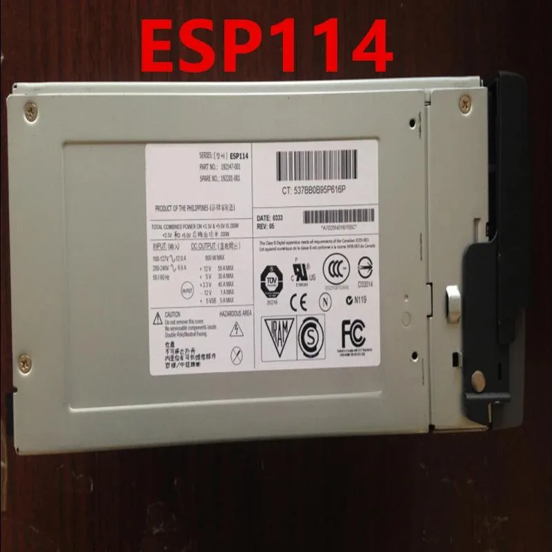 Rectangular metal ATX power supply unit with ventilation grille and label