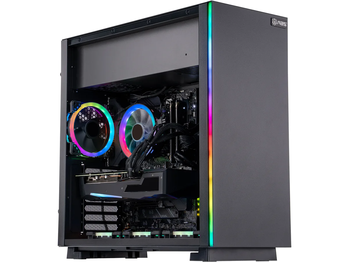 Black mid-tower case with tempered glass side panel and RGB lighting