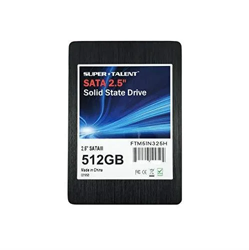 Rectangular 2.5 inch SATA SSD with black metal casing and label sticker
