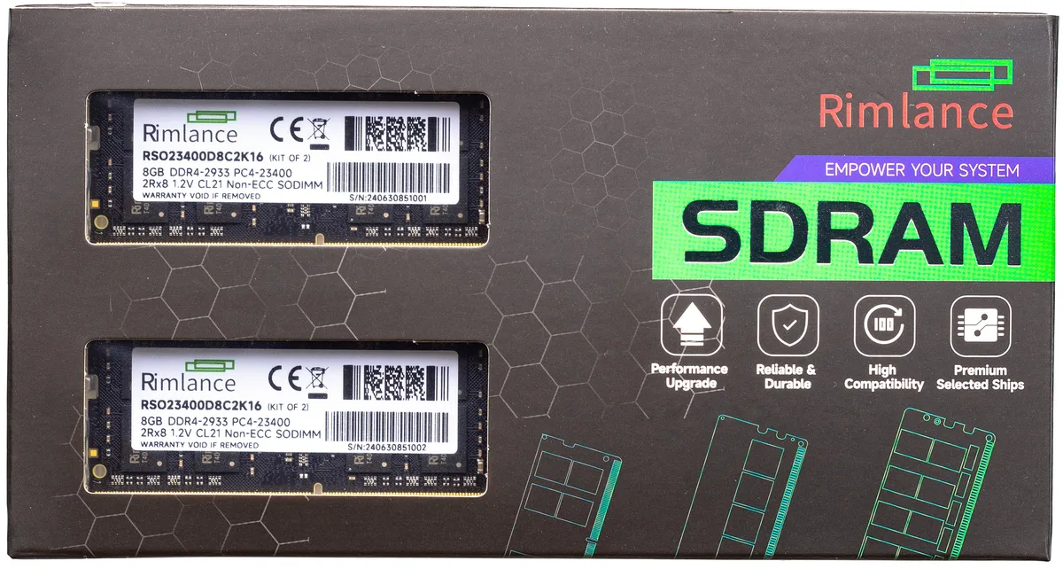 RIMLANCE RIMLANCE 16GB (2x8GB) DDR4 2933MHz CL21 1.2V SODIMM 2Rx8 laptop RAM — صورة المنتج