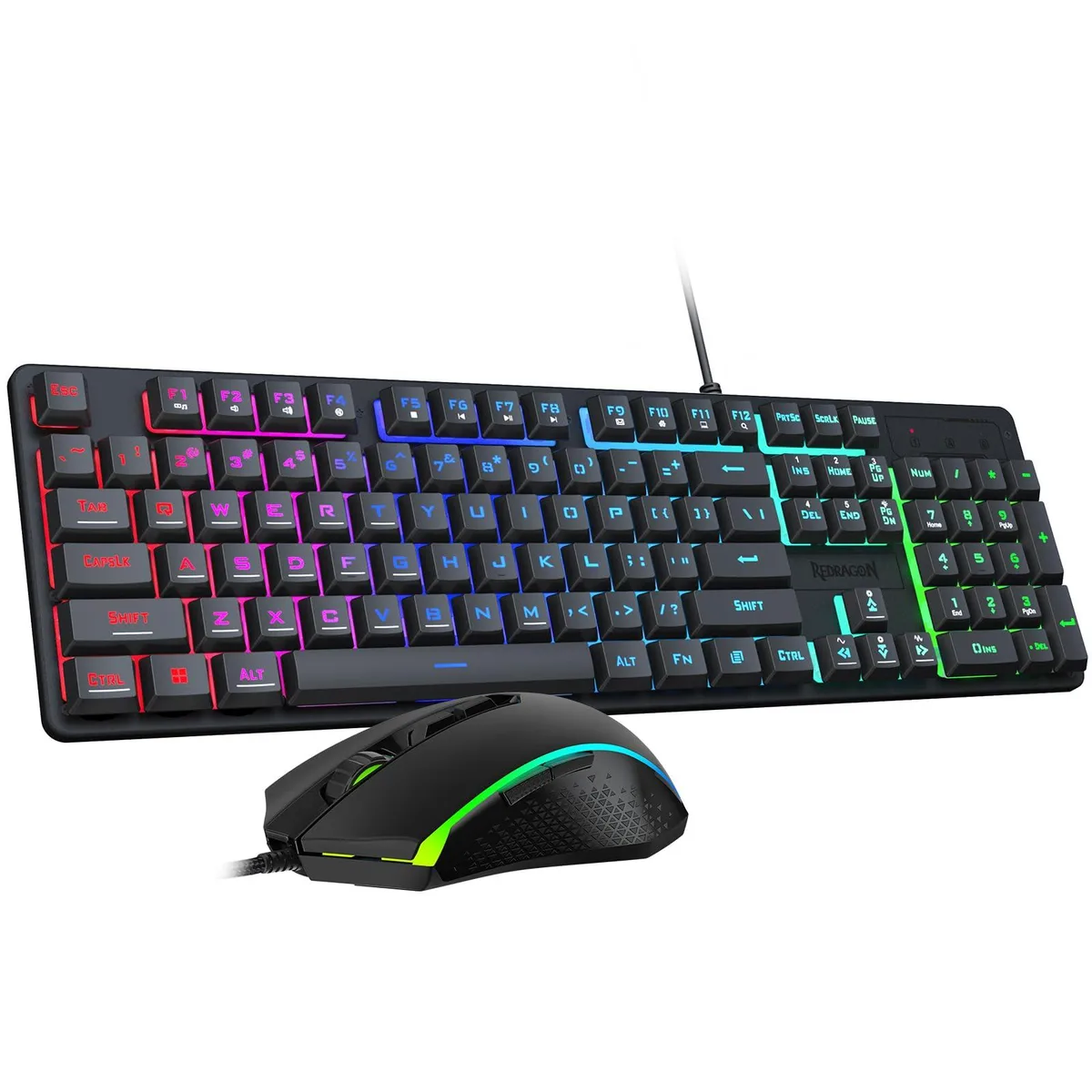 Black wired keyboard and mouse combo with RGB lighting