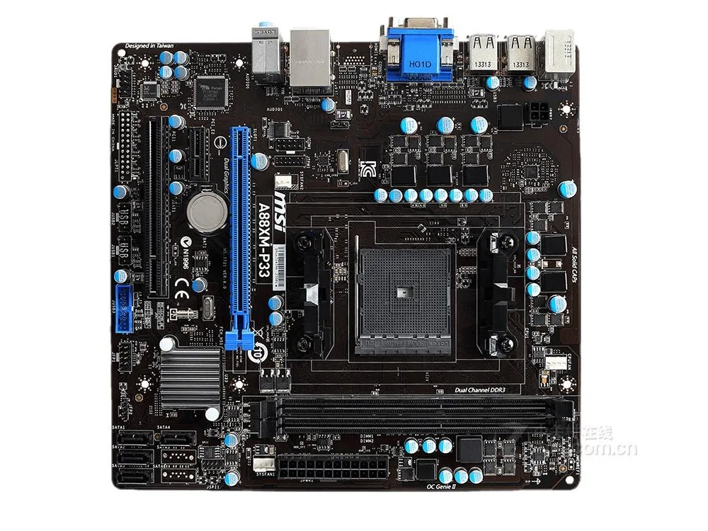 Green Micro ATX motherboard with black slots and silver heatsinks