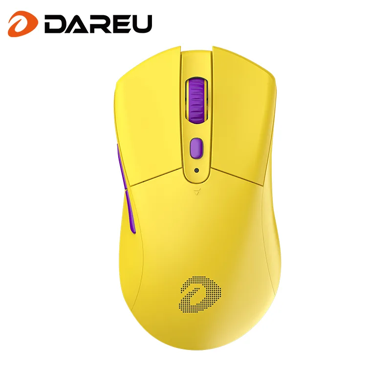 Yellow ergonomic wireless gaming mouse with built-in nano receiver storage