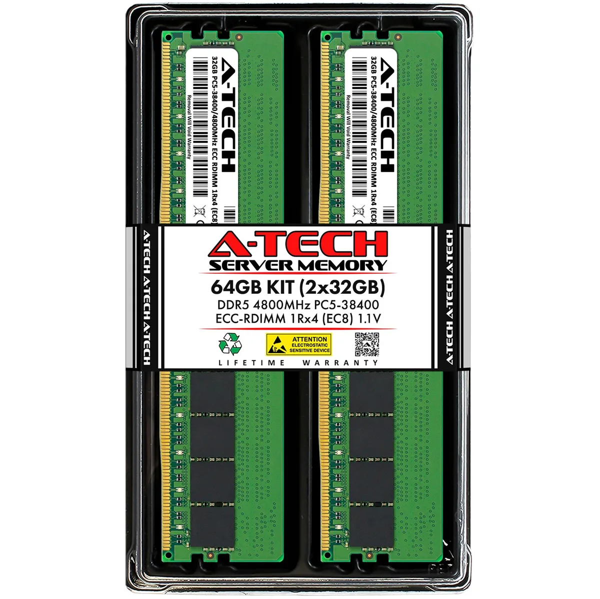 A-Tech A-Tech 64GB (2x32GB) DDR5 4800 ECC RDIMM 1Rx4 Server RAM — photo du produit