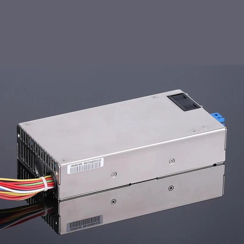 Silver 1U ATX power supply unit with rear fan grille