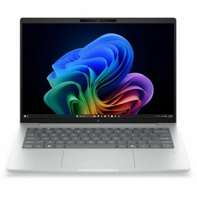 Silver 14 inch OLED laptop with 16:10 display