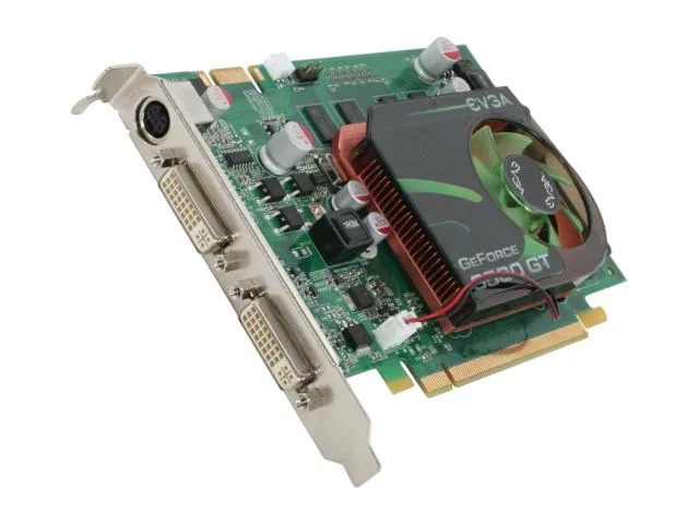 EVGA GeForce 9500 GT graphics card with dual DVI ports and PCIe x16 connector