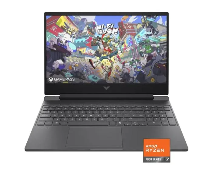Silver 15.6 inch gaming laptop, matte finish, thin screen borders
