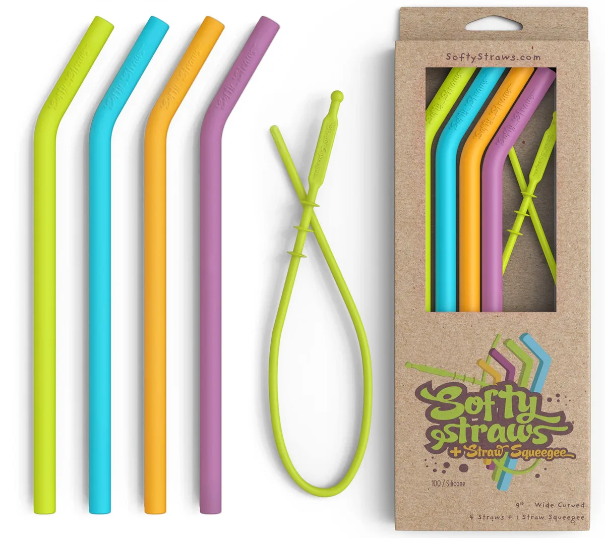  Softy Straws Silicone 9 Inch Assorted - Silicone oral care — preces foto