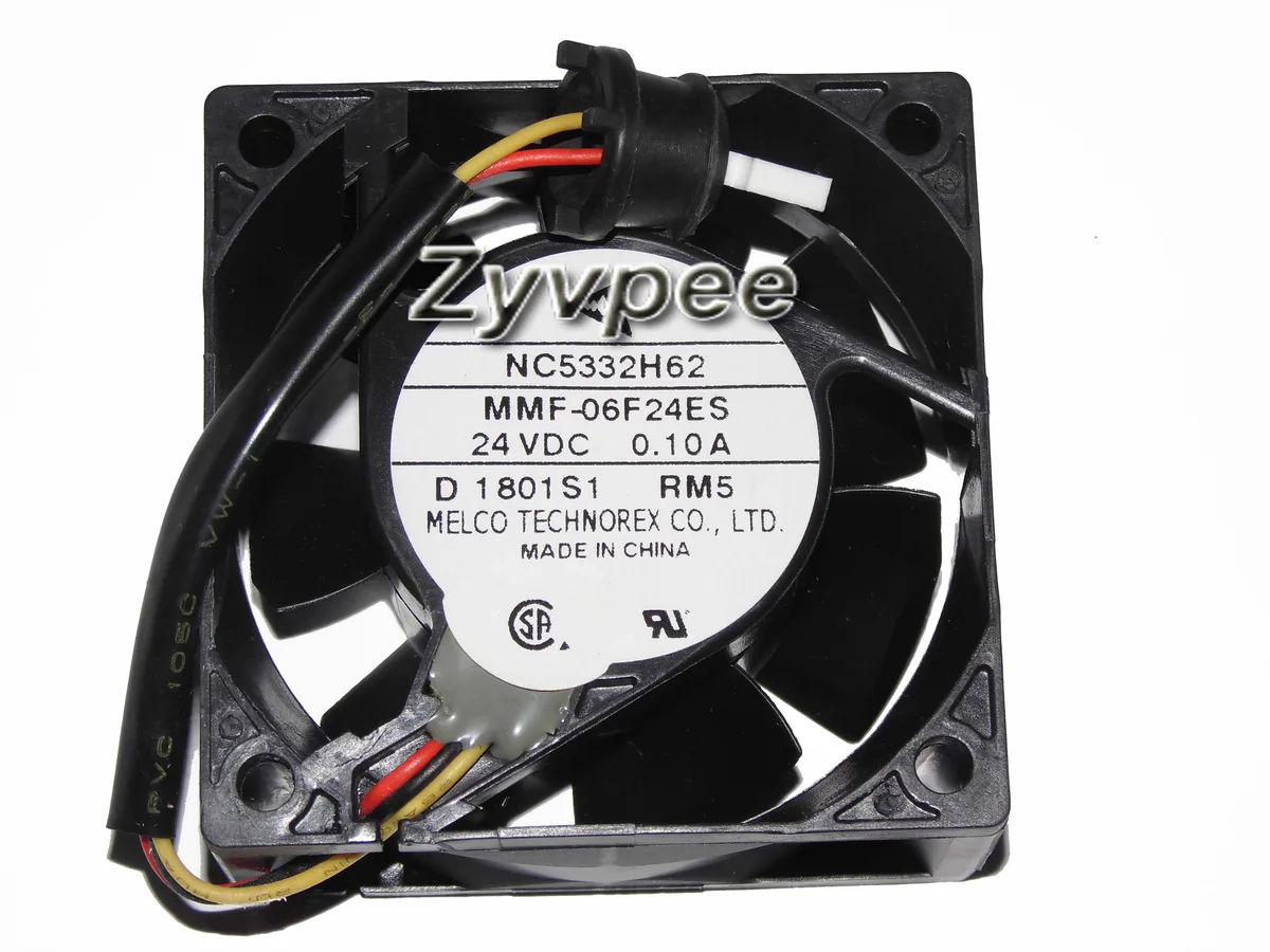 Black 60 mm square cooling fan, three-wire connector