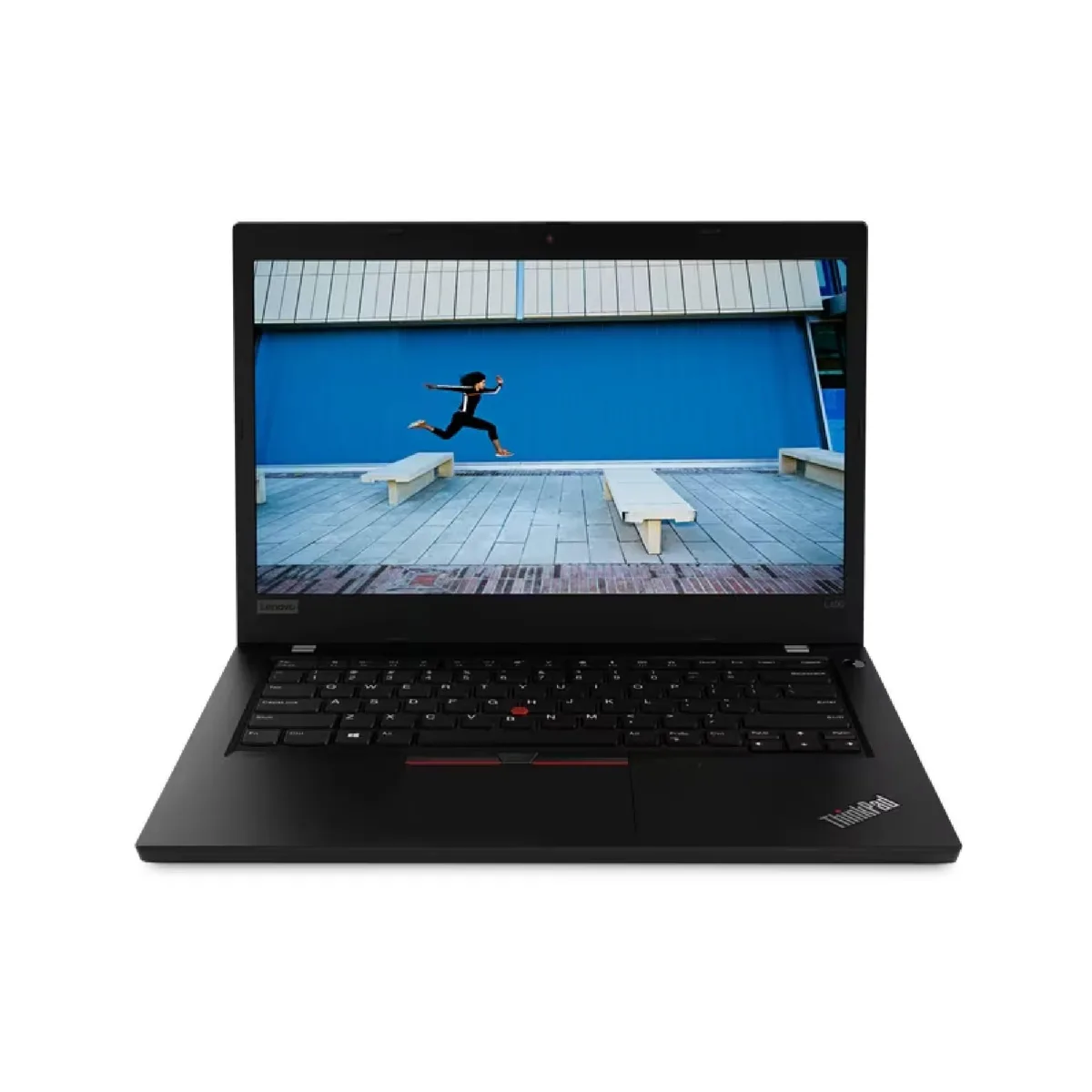 Black 14 inch ThinkPad L490 laptop closed with red TrackPoint visible