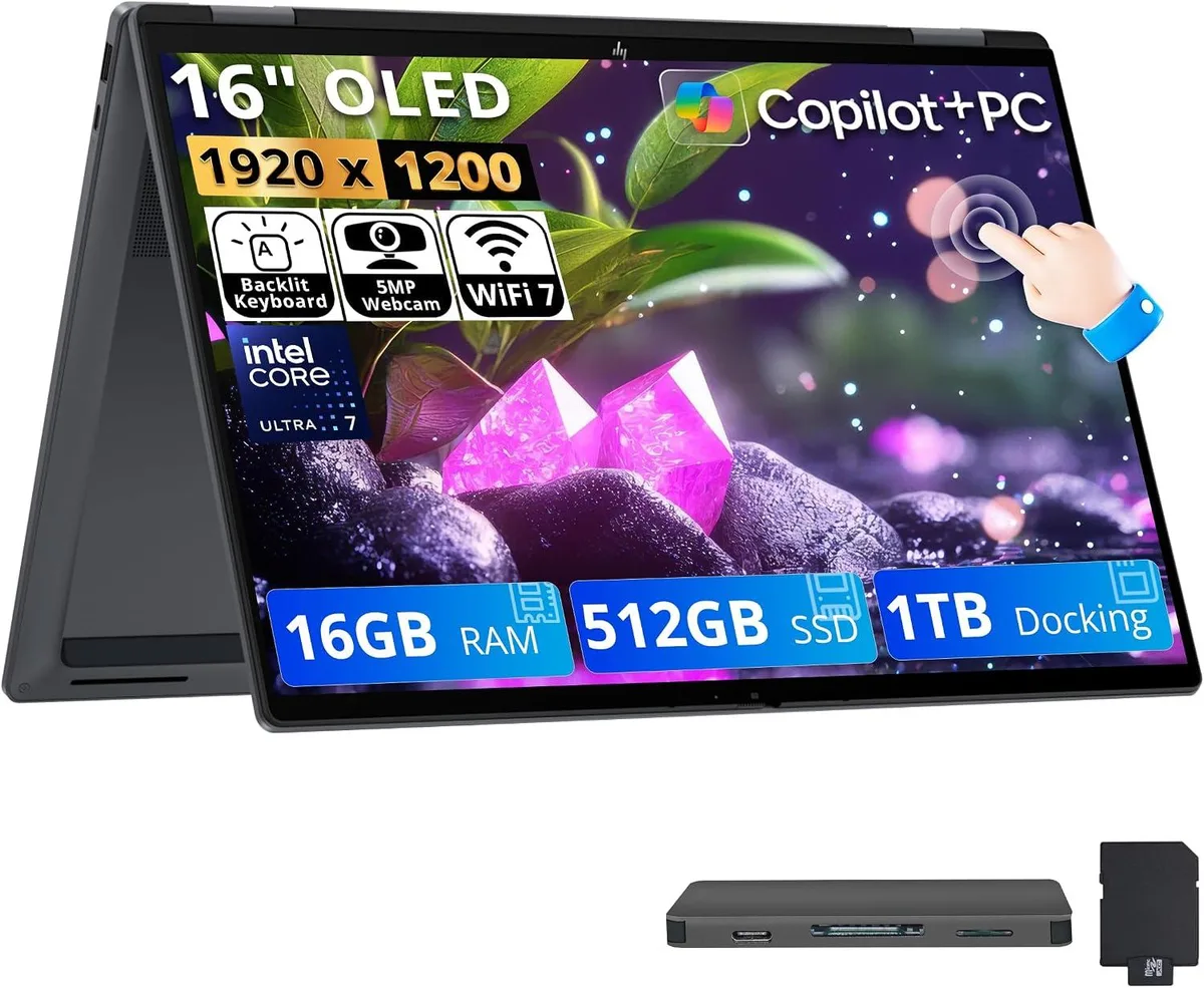 HP HP OmniBook X Flip 16.0" 2K OLED 2-in-1 Intel Core Ultra 7 355 16GB 512GB Gray — ภาพสินค้า