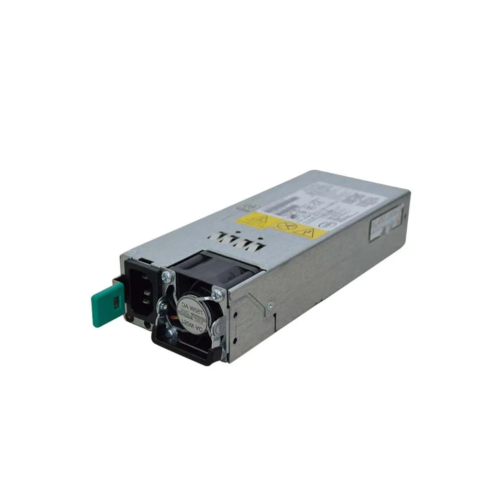 Rectangular silver metal ATX power supply unit with rear fan grille and power socket