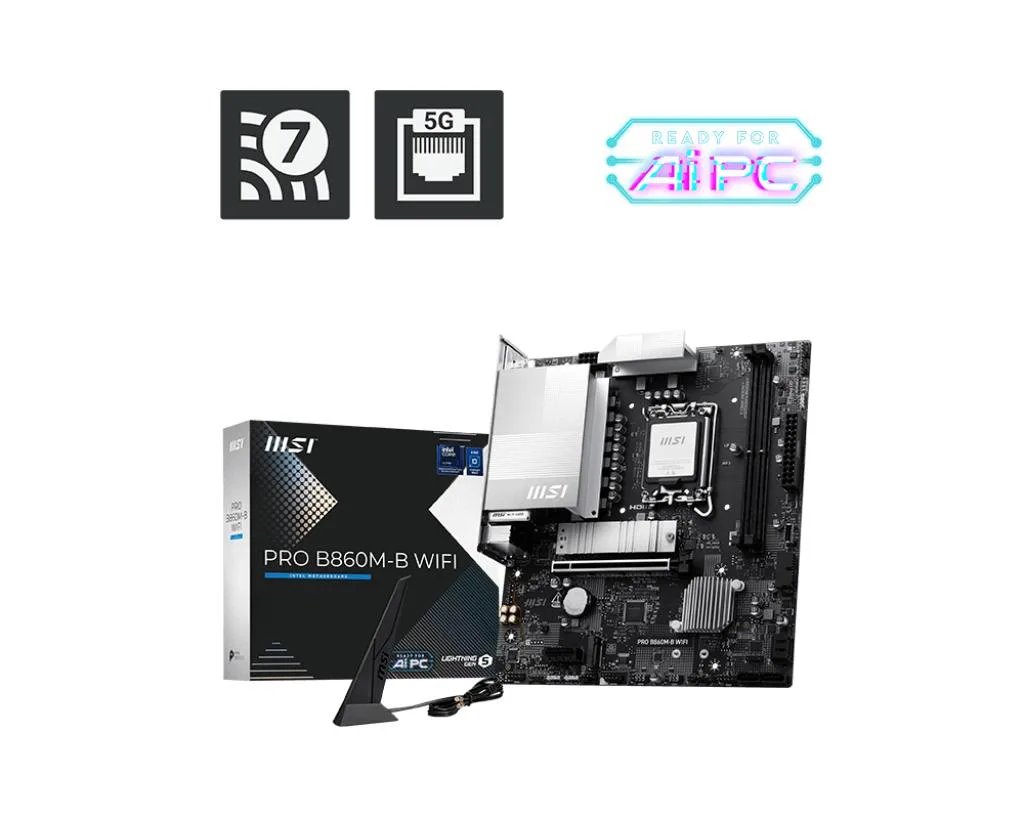 Micro ATX motherboard in matte black with silver heatsinks and gold CPU socket