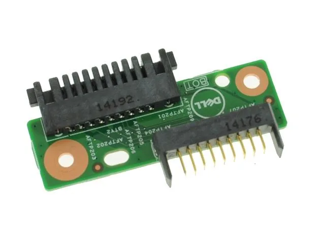 Small green circuit board with white connector and Dell part label