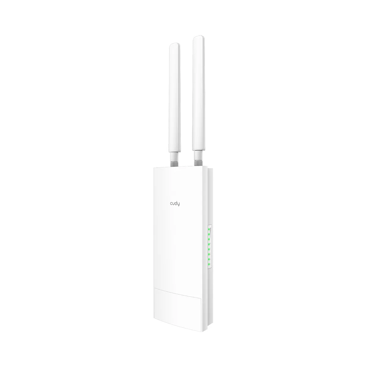 White rectangular outdoor router with pole-mount brackets and antennae