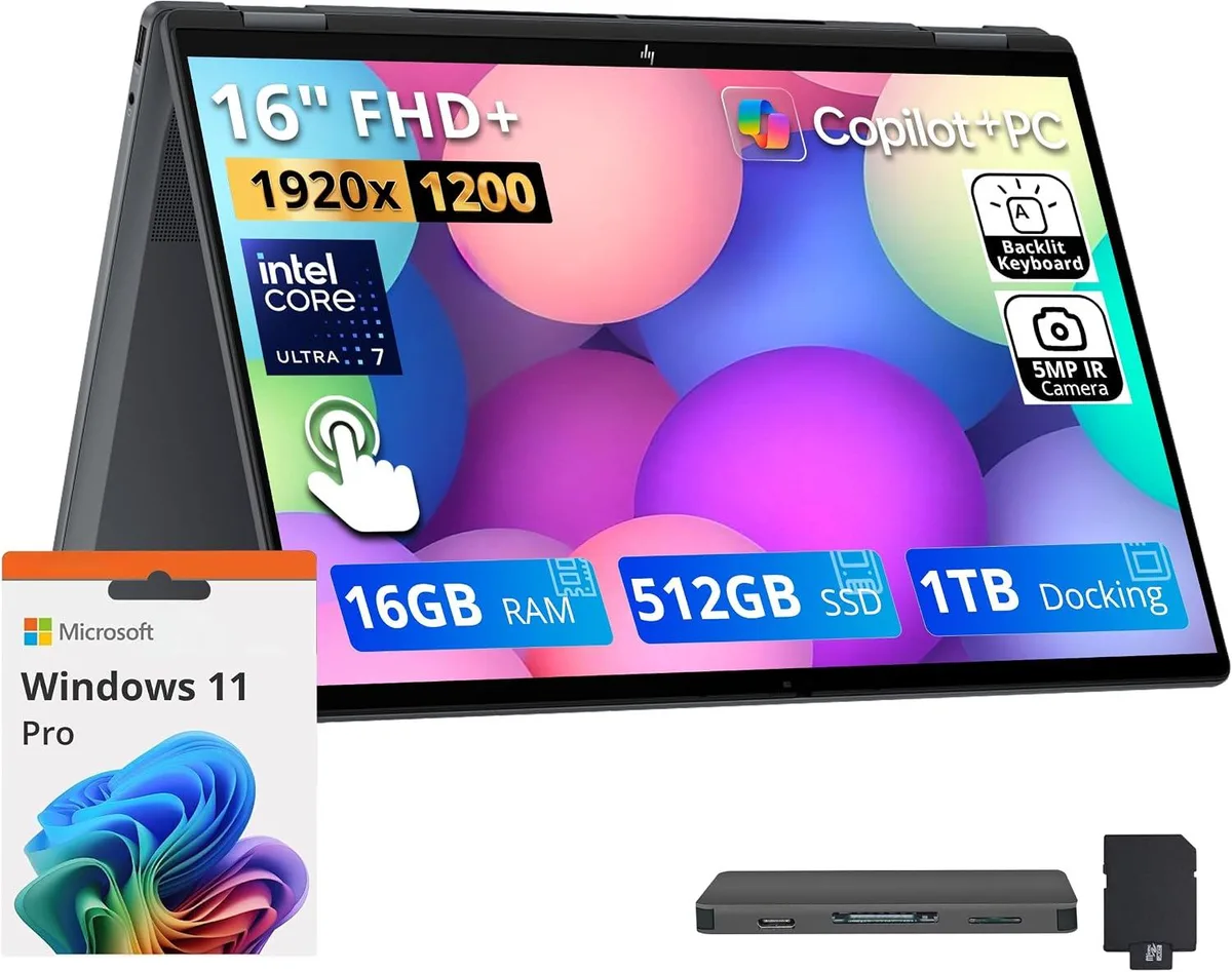 HP HP OmniBook X Flip 16" 2-in-1 Laptop Core Ultra 7 255U 16GB DDR5 512GB SSD Gray — 商品照片